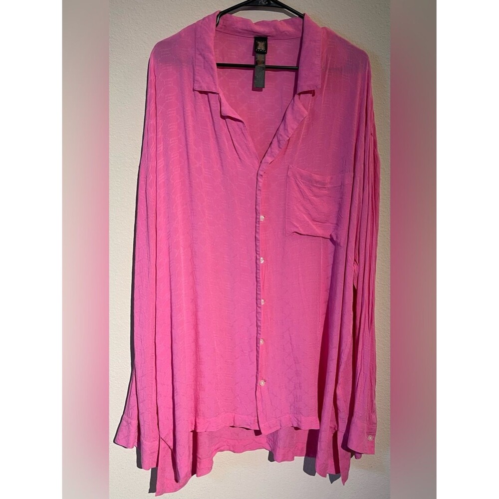 Savage × Fenty Monogram Voile Button Down Sleep Shirt Size XL Pink